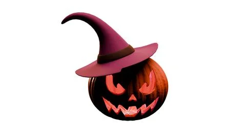Halloween pumpkin jack o lantern with witch hat isolated on white background Stock Illustration