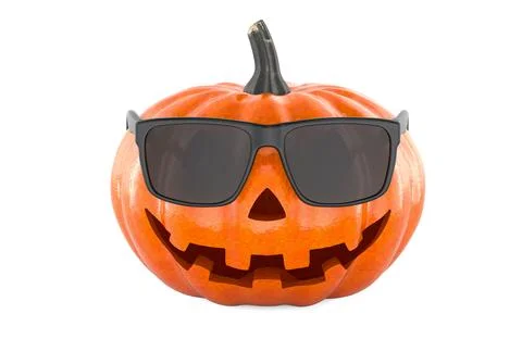 Halloween pumpkin jack-o-lantern with sunglasses. 3D rendering Stock Illustration