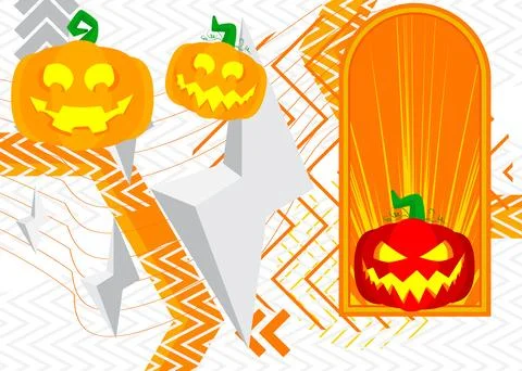Halloween pumpkin, Jack O' Lantern geometrical graphic retro theme backgrou.. Stock Illustration