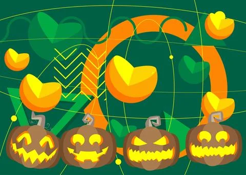 Halloween pumpkin, Jack O' Lantern geometrical graphic retro theme backgrou.. Stock Illustration
