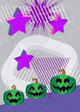 Halloween pumpkin, Jack O' Lantern geometrical graphic retro theme backgrou.. Stock Illustration