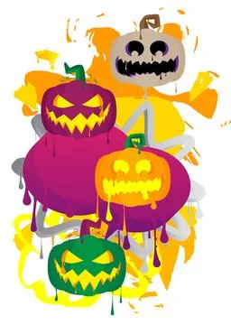 Halloween pumpkin, Jack O' Lantern graffiti. Abstract modern street art dec.. Stock Illustration