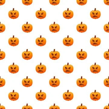 Halloween pumpkin jack o lantern angry face seamless pattern Stock Illustration
