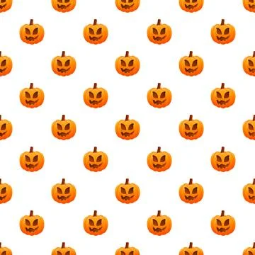 Halloween pumpkin jack o lantern seamless repeating pattern background Stock Illustration