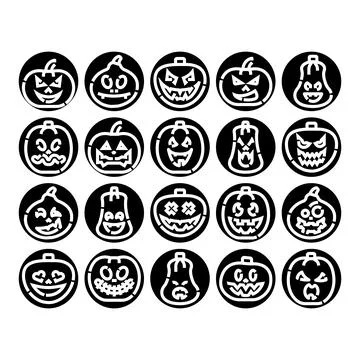Halloween pumpkin jack o lantern faces scary icon collection Stock Illustration