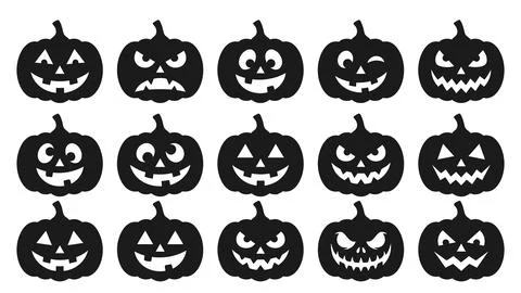 Halloween pumpkin jack o lantern faces vector icons. set of various spooky .. Stock Illustration