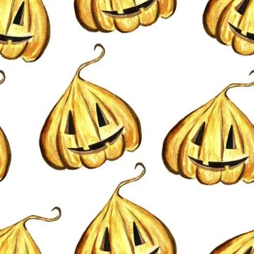 Halloween pumpkin Jack pattern, isolated object on the white background, wate Stock Illustration