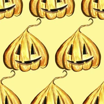 Halloween pumpkin Jack pattern, isolated object on the white background, wate Stock Illustration