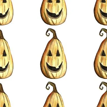 Halloween pumpkin Jack pattern, isolated object on the white background, wate Stock Illustration