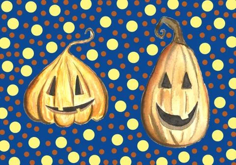 Halloween pumpkin Jack set, isolated object on background, watercolor hand dr Stock Illustration