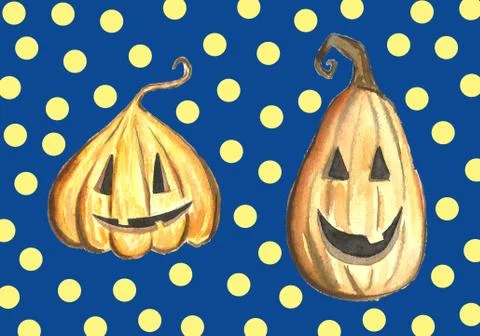 Halloween pumpkin Jack set, isolated object on background, watercolor hand dr Stock Illustration