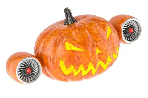 Halloween Pumpkin with jet engine, 3D rendering Stock Illustration