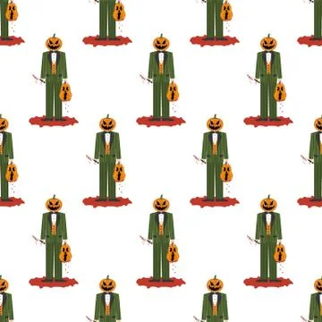 Halloween pumpkin killer seamless pattern Stock Illustration