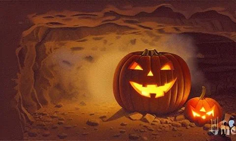 Halloween pumpkin lantern in a cave Stock Illustration