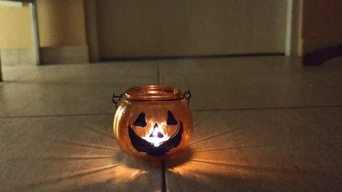 Halloween pumpkin lantern in hand Video stock 319695655