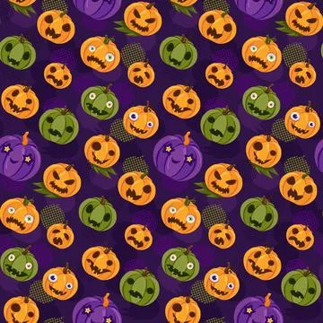 Halloween pumpkin lantern seamless pattern vector 스톡 일러스트