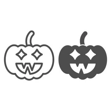 Halloween pumpkin line and solid icon, halloween concept, jack lamp sign on Stock Illustration