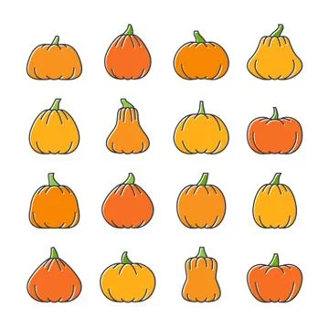 Halloween pumpkin line icon set Stock Illustration
