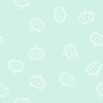 Halloween pumpkin line vector seamless pattern Stock Illustration