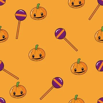 Halloween Pumpkin &amp; Lollipop Seamless Pattern 스톡 일러스트
