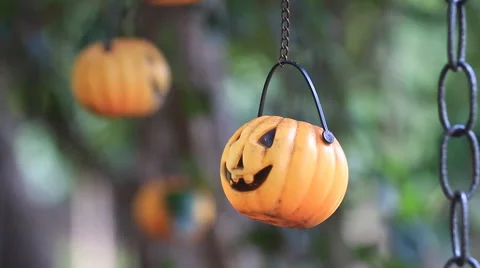 Halloween pumpkin mobile in wind. Stock Footage 40945775