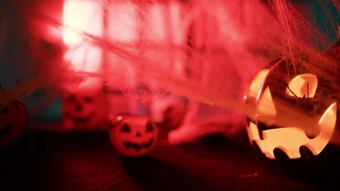 Halloween pumpkin moves in search of prey Stock Footage 317618261