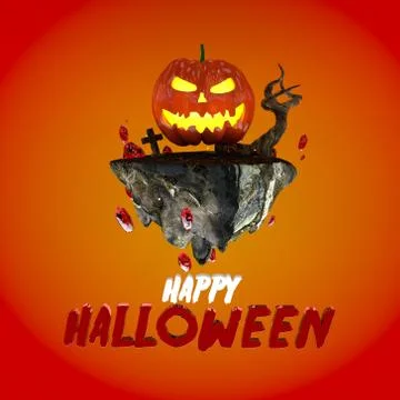 Halloween pumpkin in orange background 3d render Stock Illustration
