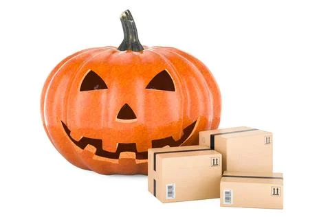 Halloween Pumpkin with parcels, 3D rendering Halloween Pumpkin with parcel... 스톡 사진
