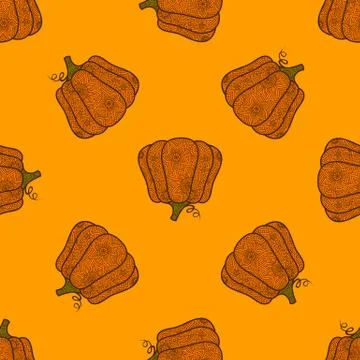 Halloween pumpkin pattern in doodle style. Zentangle. Decorative texstile. Stock Illustration