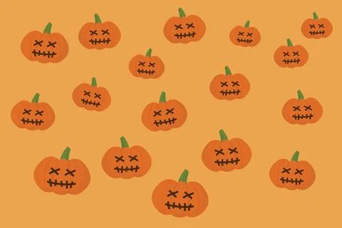 Halloween Pumpkin Pattern with Stitched Faces 库存插图