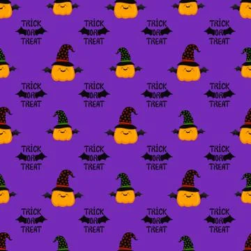 Halloween pumpkin pattern. Vector in cartoon style. Kawaii. Trick or treat. Stock Illustration