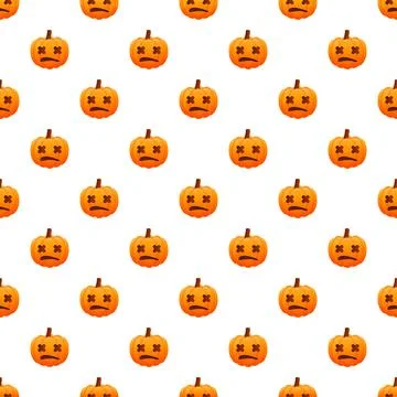 Halloween pumpkin pattern with x eyes on white background Stock Illustration