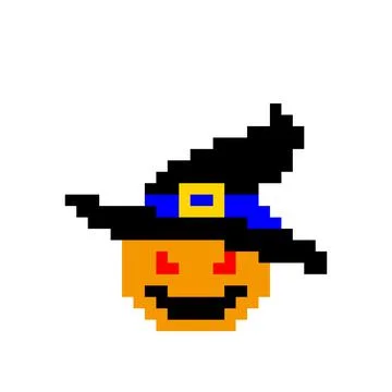 Halloween pumpkin pixels using a witch hat. Vector Illustration. Stock Illustration