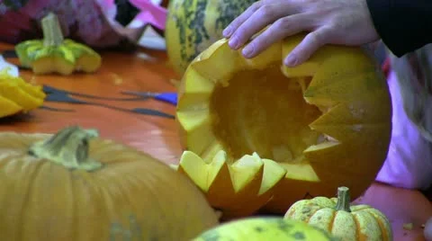 Halloween pumpkin preparation Stock Footage 21234007