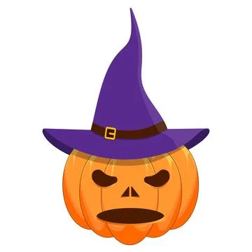 Halloween pumpkin with purple witch hat illustration Stock Illustration