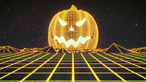 Halloween Pumpkin Retrowave Background Loop Video stock 140770547