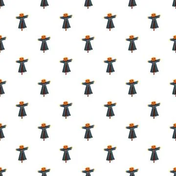 Halloween pumpkin scarecrow pattern background seamless repeating イラスト素材