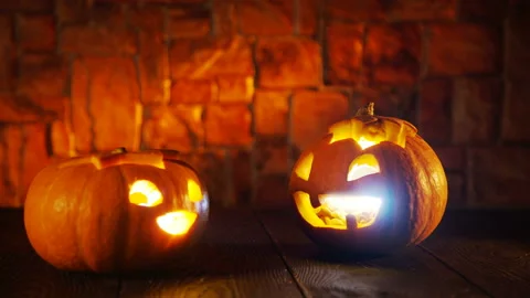 Halloween Pumpkin Scared 库存影片 96464176