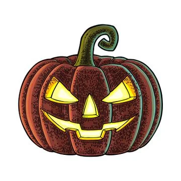 Halloween pumpkin with scary face. Vector vintage engraving illustration. Stock Illustration