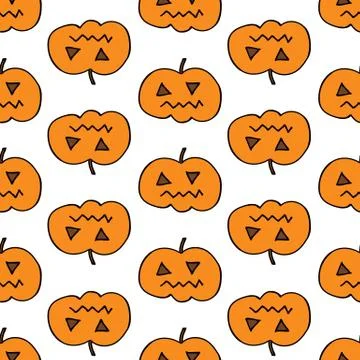 Halloween pumpkin seamless doodle pattern, vector illustration Stock Illustration