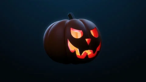 Halloween pumpkin seamless loop rotation, dark blue background Видео 160259659