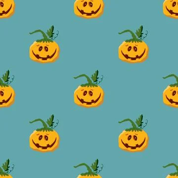 Halloween pumpkin seamless pattern. Cute cartoon pumpkins, holiday background Stock Illustration