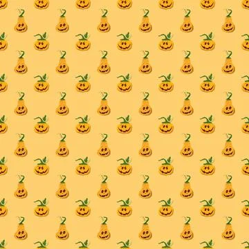 Halloween pumpkin seamless pattern. Cute cartoon pumpkins, holiday background Stock Illustration