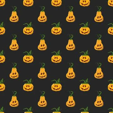 Halloween pumpkin seamless pattern. Cute cartoon pumpkins, holiday background Stock Illustration