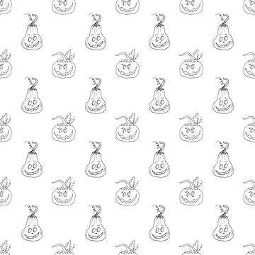 Halloween pumpkin seamless pattern. Cute cartoon pumpkins, holiday background Stock Illustration