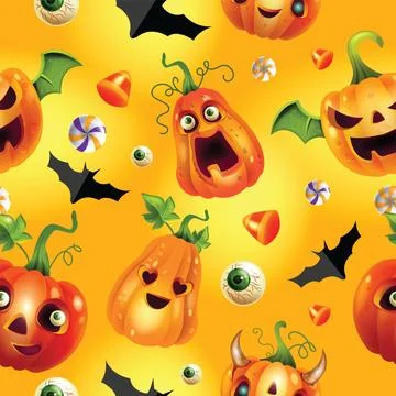 Halloween pumpkin seamless pattern, decorative autumn magic texture 스톡 일러스트