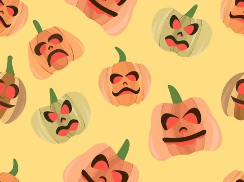 Halloween pumpkin seamless pattern. Festive background with scary pumpkins Stock Illustration