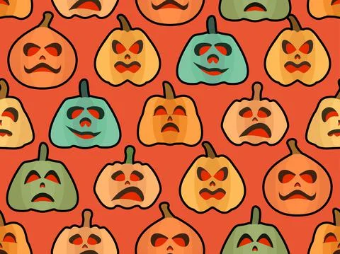 Halloween pumpkin seamless pattern. Festive background with scary pumpkins Stock Illustration