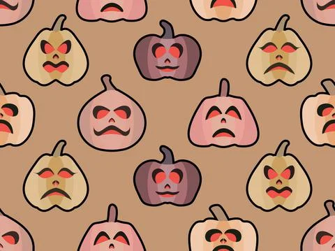 Halloween pumpkin seamless pattern. Festive background with scary pumpkins Stock Illustration