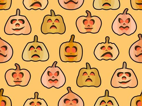Halloween pumpkin seamless pattern. Festive background with scary pumpkins Stock Illustration